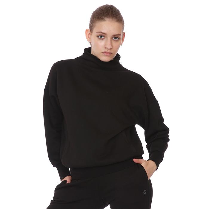Sportive Zip Neck Cotton Kadın Siyah Günlük Stil Sweatshirt 21KKTL13D01-SYH
