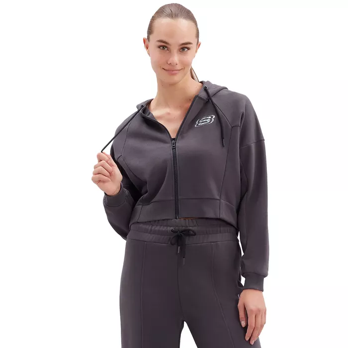 Skechers Mid Weight Fleece W Full Zip Kadın Gri Günlük Stil Sweatshirt S222047-003