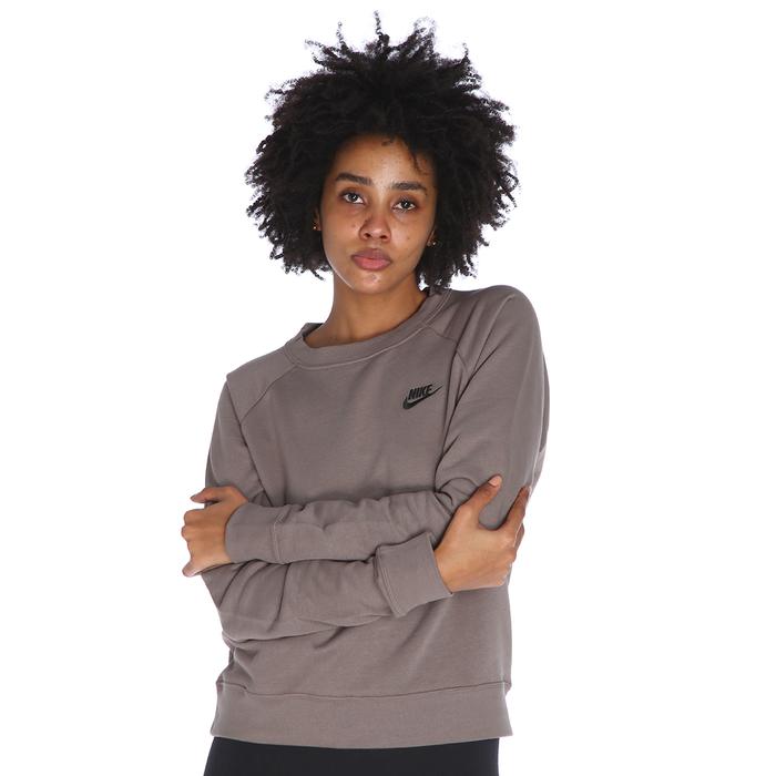 Nike W Nsw Essntl Flc Crew Kadın Gri Günlük Stil Uzun Kollu Tişört DX2318-040
